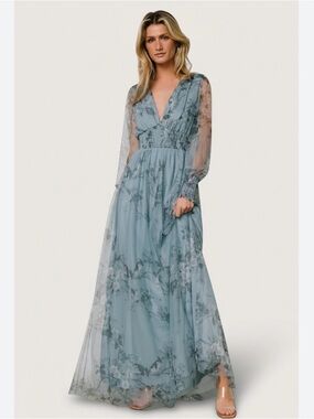 Baltic Born Dusty Blue Floral V-Neck Maxi Dress